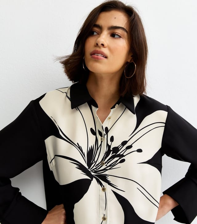 New Look Women's Black Large Lily Print Long Sleeve Shirt New Look - 2