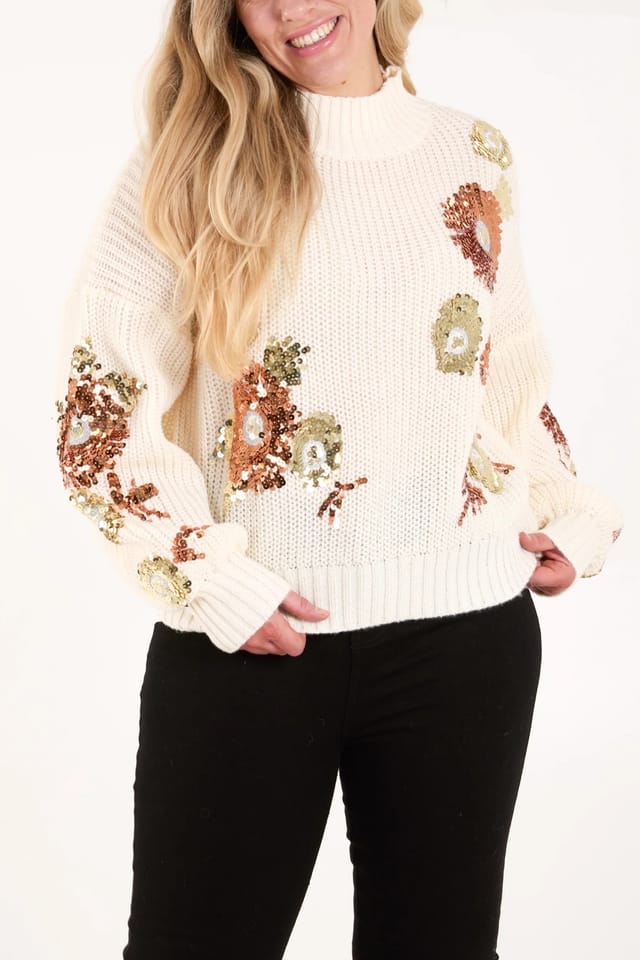 Blue Vanilla Sequin Flower Cropped Jumper - 2