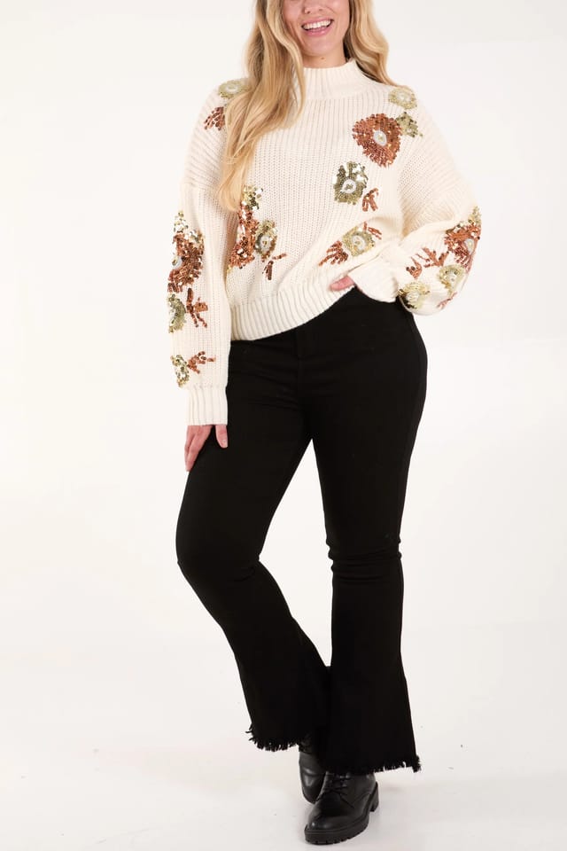 Blue Vanilla Sequin Flower Cropped Jumper - 3