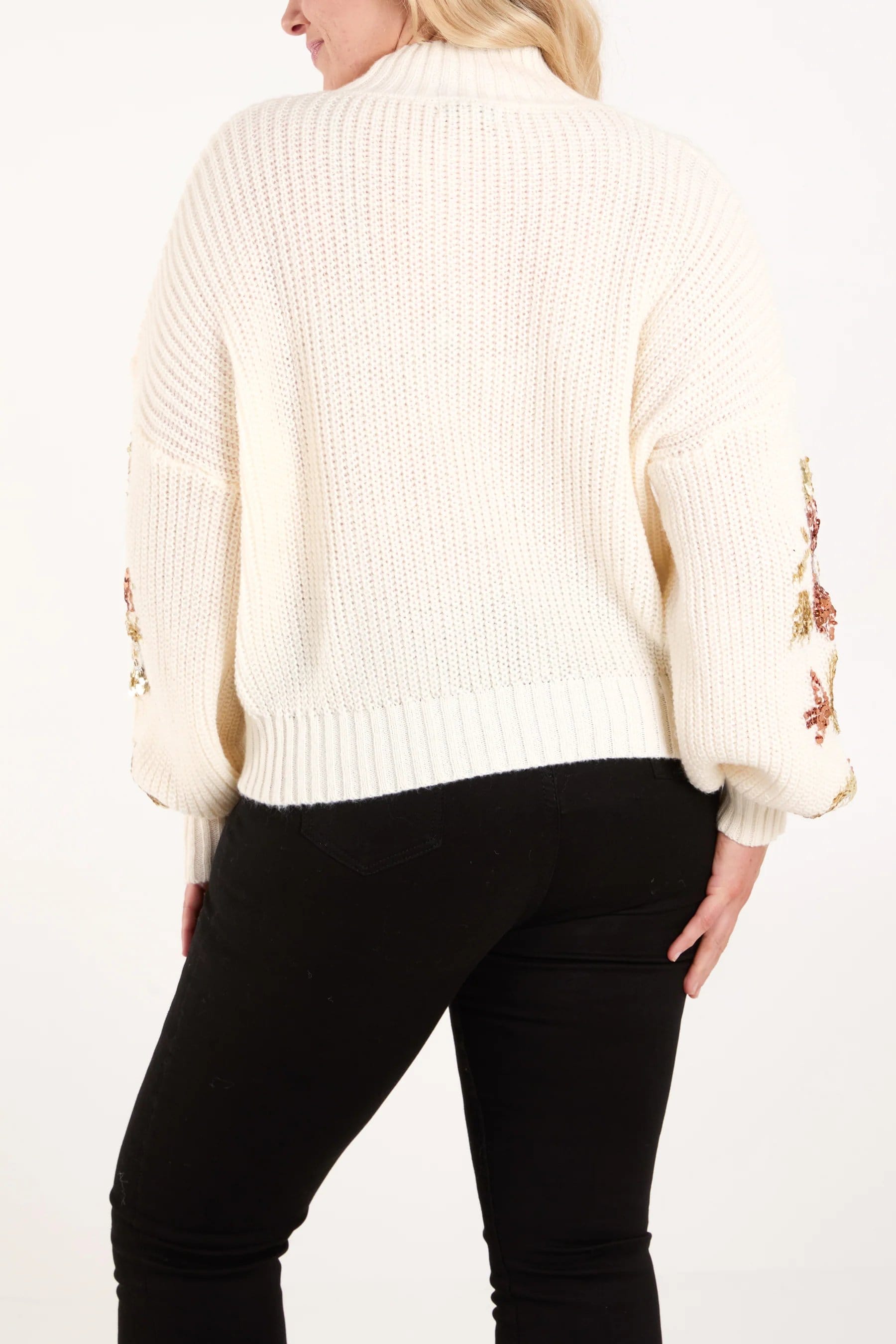 Blue Vanilla Sequin Flower Cropped Jumper - 4