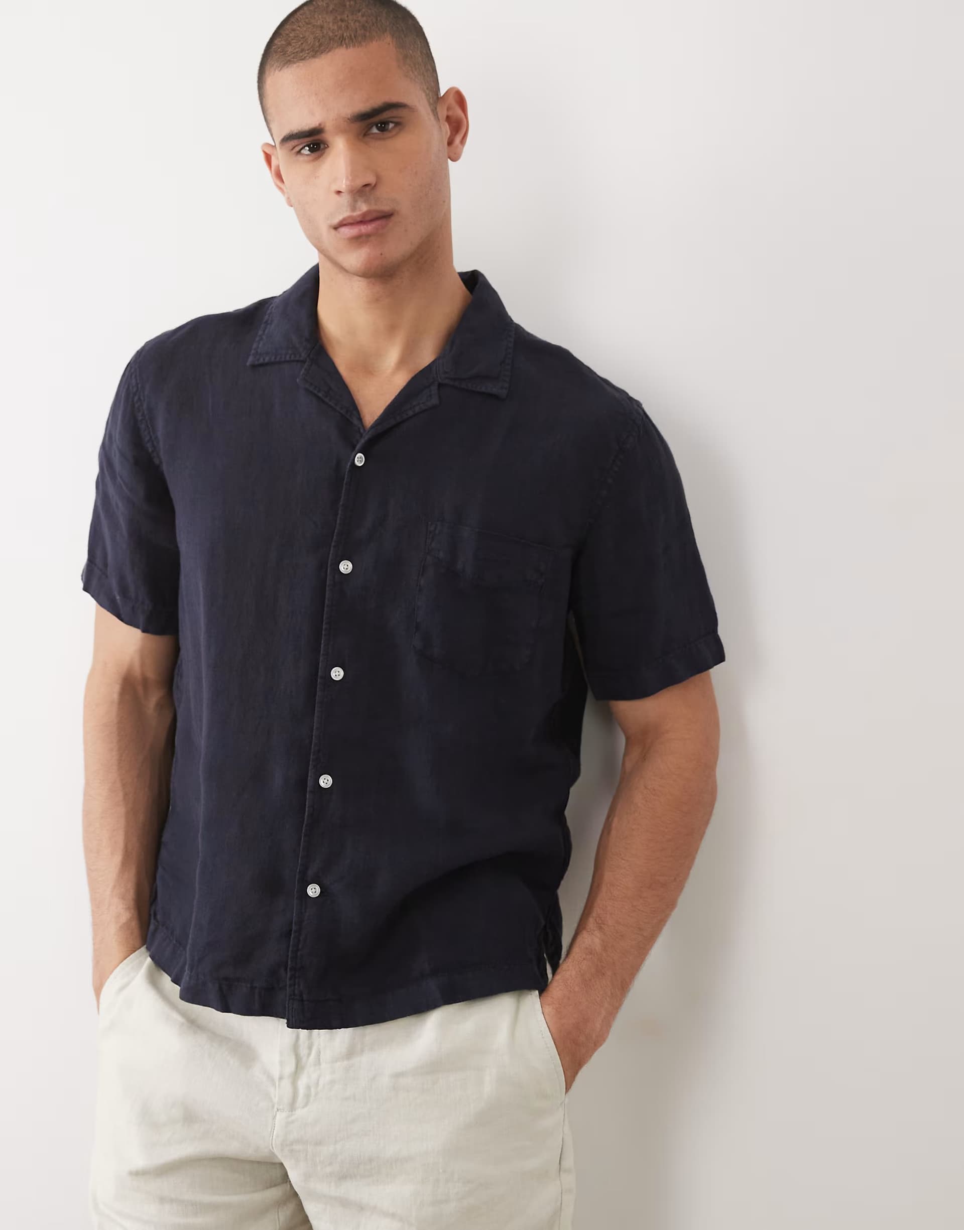 ASOS GANT Navy Linen Open Collar Shirt by ASOS