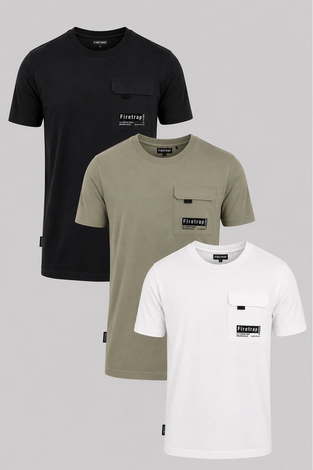 Firetrap Firetrap Men's 3 Pack Regular Fit Cotton Pocket Tees