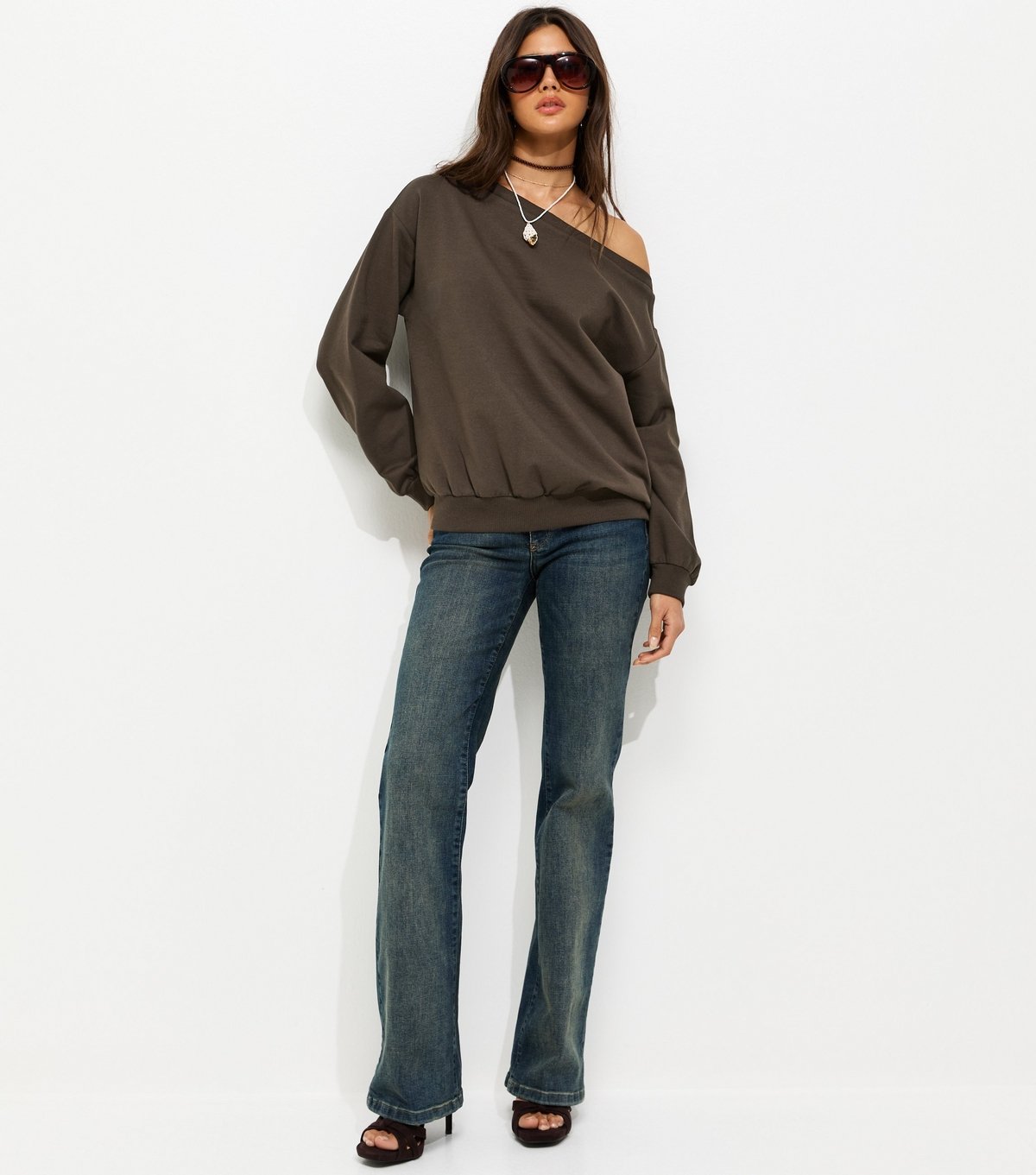 New Look Women's Dark Brown Jersey Off Shoulder Sweatshirt New Look - 3