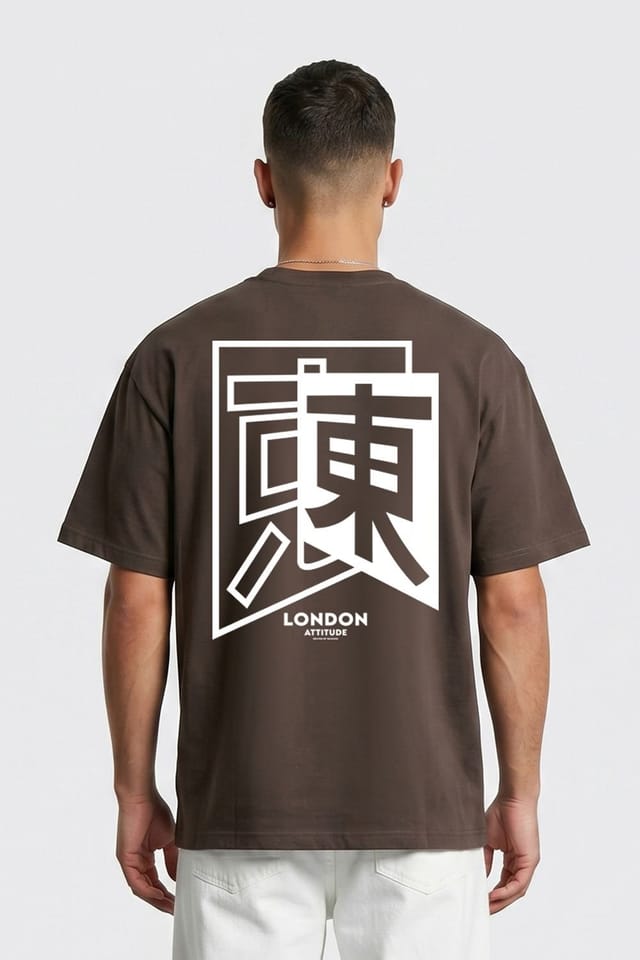 LONDON ATTITUDE LONDON ATTITUDE Men's Japanese inspired Oversized Heavyweight Cotton T-Shirt in Chocolate - 2
