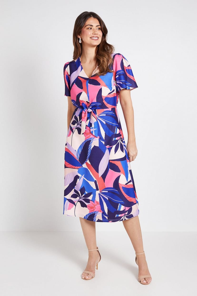 Wallis Wallis Women's Summer Floral Knot Midi Dress in Navy - 1