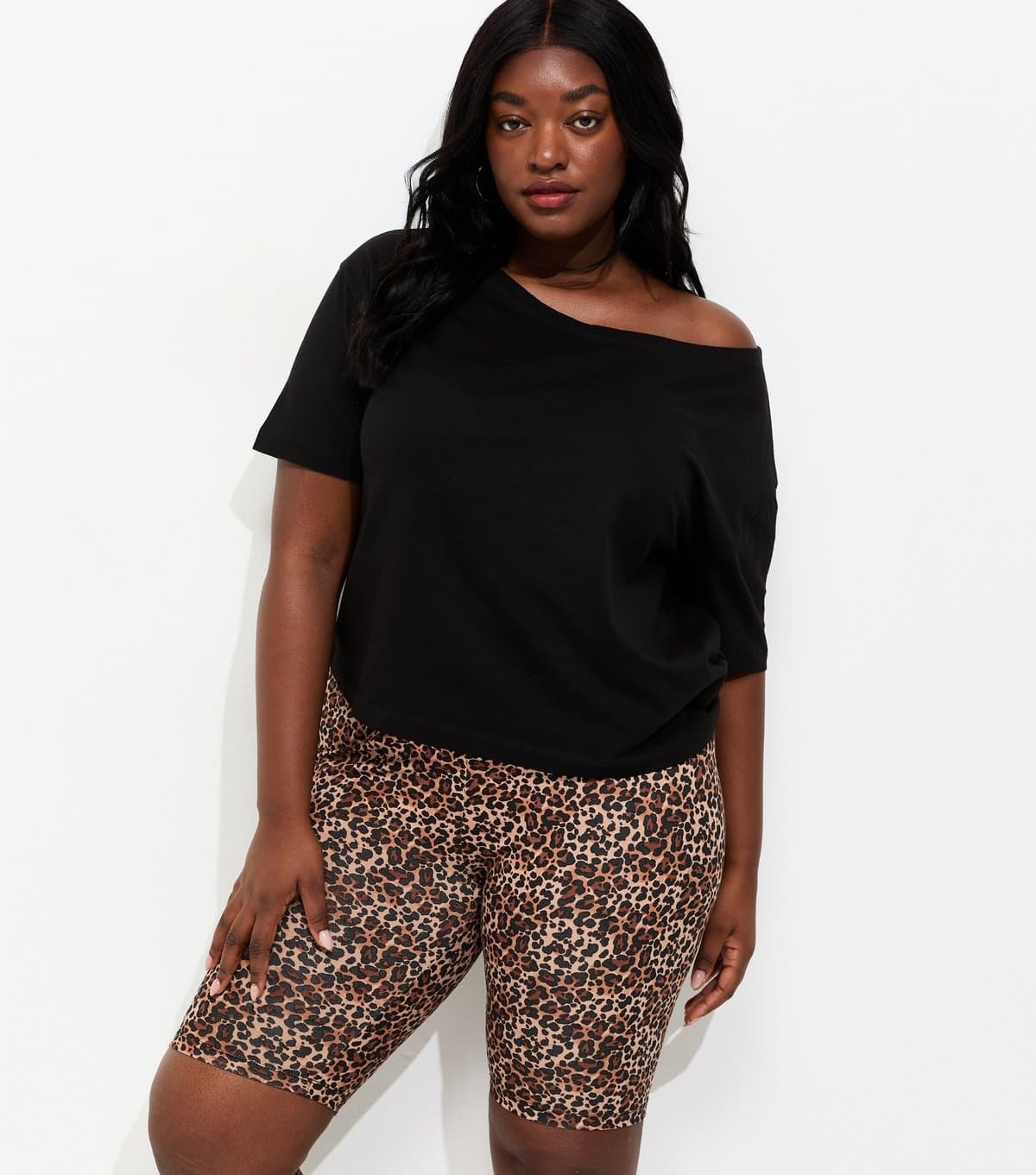 New Look New Look Brown Leopard Print Plus Size Cycling Shorts