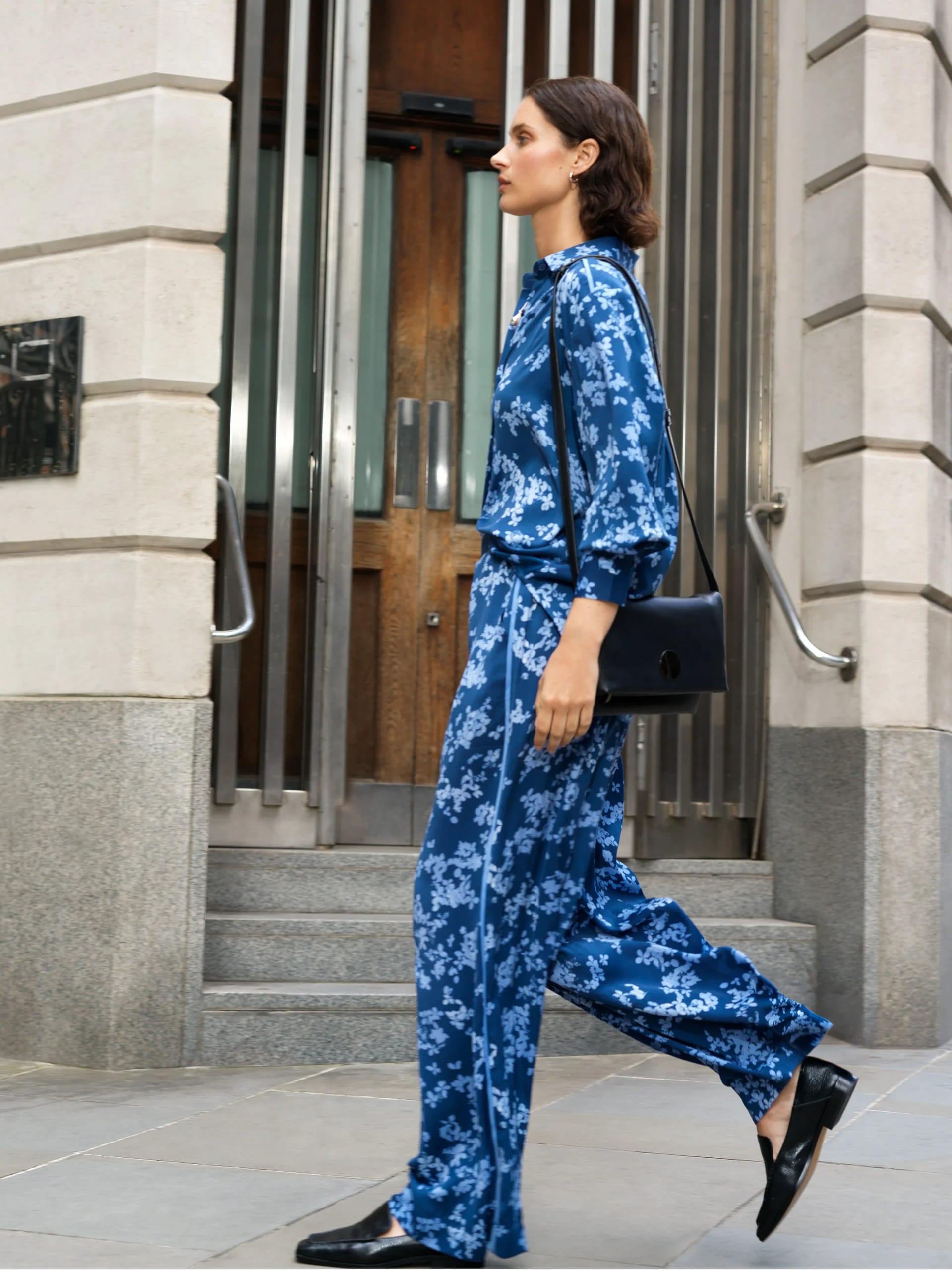 French Connection Blue Floral Straight Leg Trousers