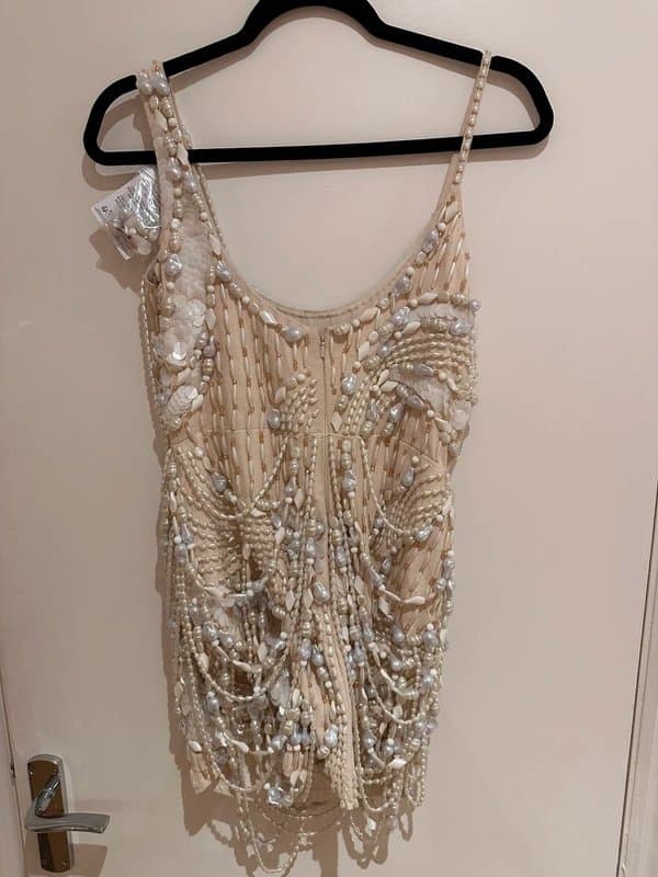 ASOS Asos premium draped pearl embellished mini dress in ivory RRP £195