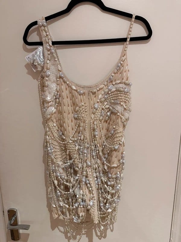 Asos Premium Drape Pearl Embellished Mini Dress In Ivory
