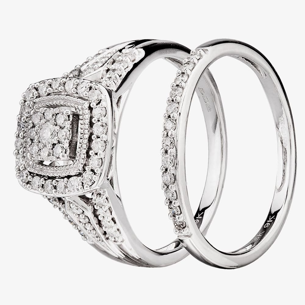 T.H.Baker T.H.Baker Women's 9ct White Gold 0.50ct Diamond Cushion Bridal Ring in Silver - 1