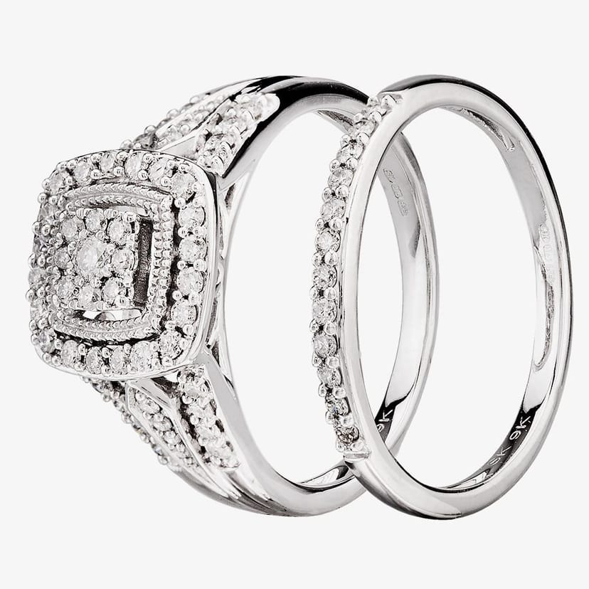 T.H.Baker T.H.Baker Women's 9ct White Gold 0.50ct Diamond Cushion Bridal Ring in Silver - 1