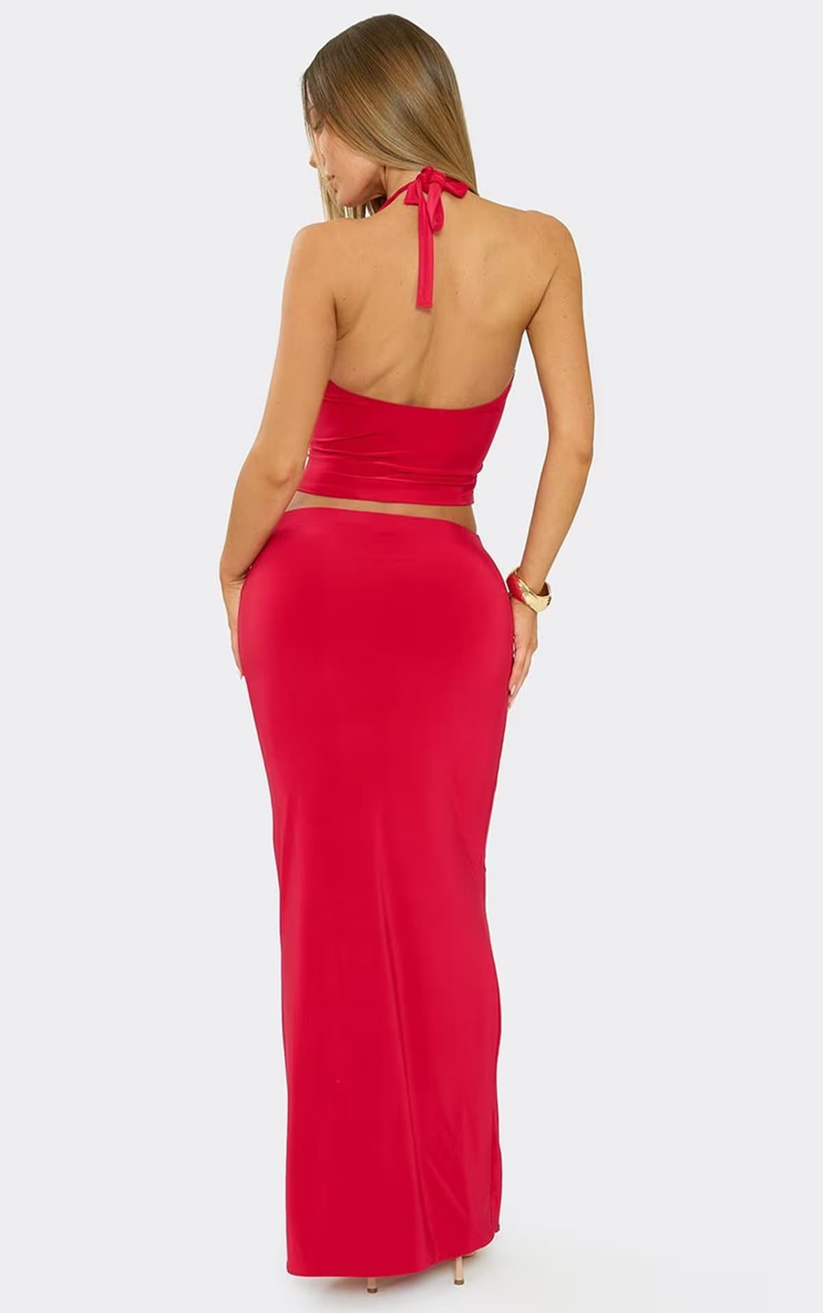 EGO Mid Rise Maxi Skirt In Red Slinky, Women's Size UK 6