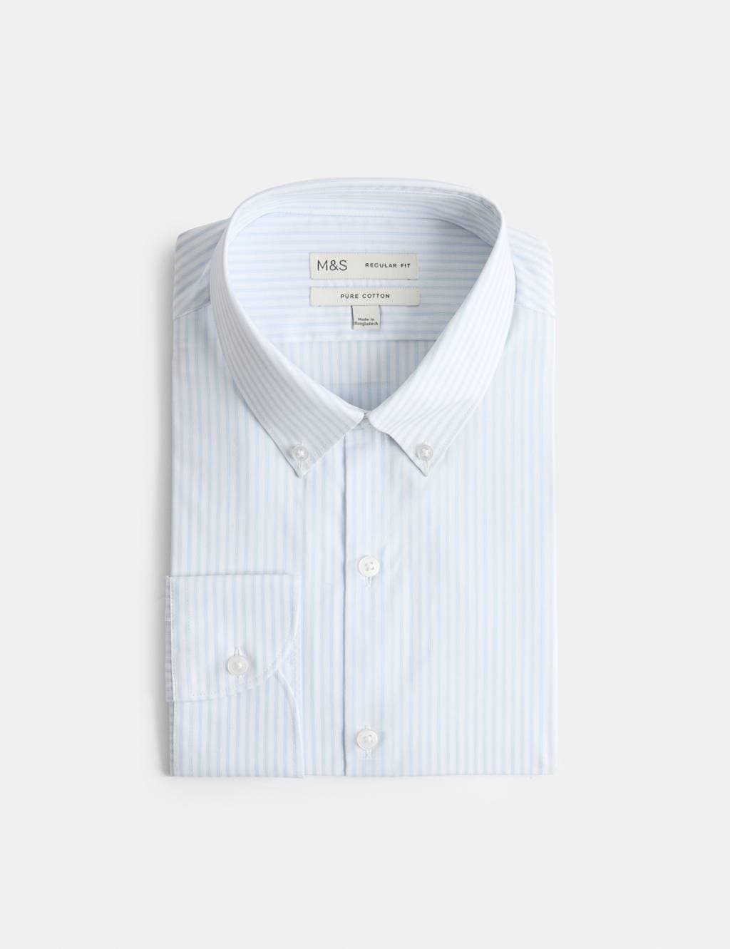 Marks & Spencer M&S Regular Fit Pure Cotton Striped Shirt Blue Mix