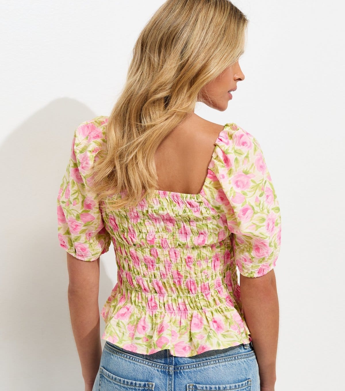 New Look Women's Petite Pink Rose Print Shirred Puff Sleeve Top New Look - 4