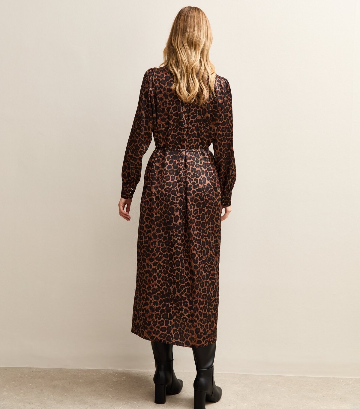 New Look Women's Brown Satin Animal Print Shirt Dress New Look - 4