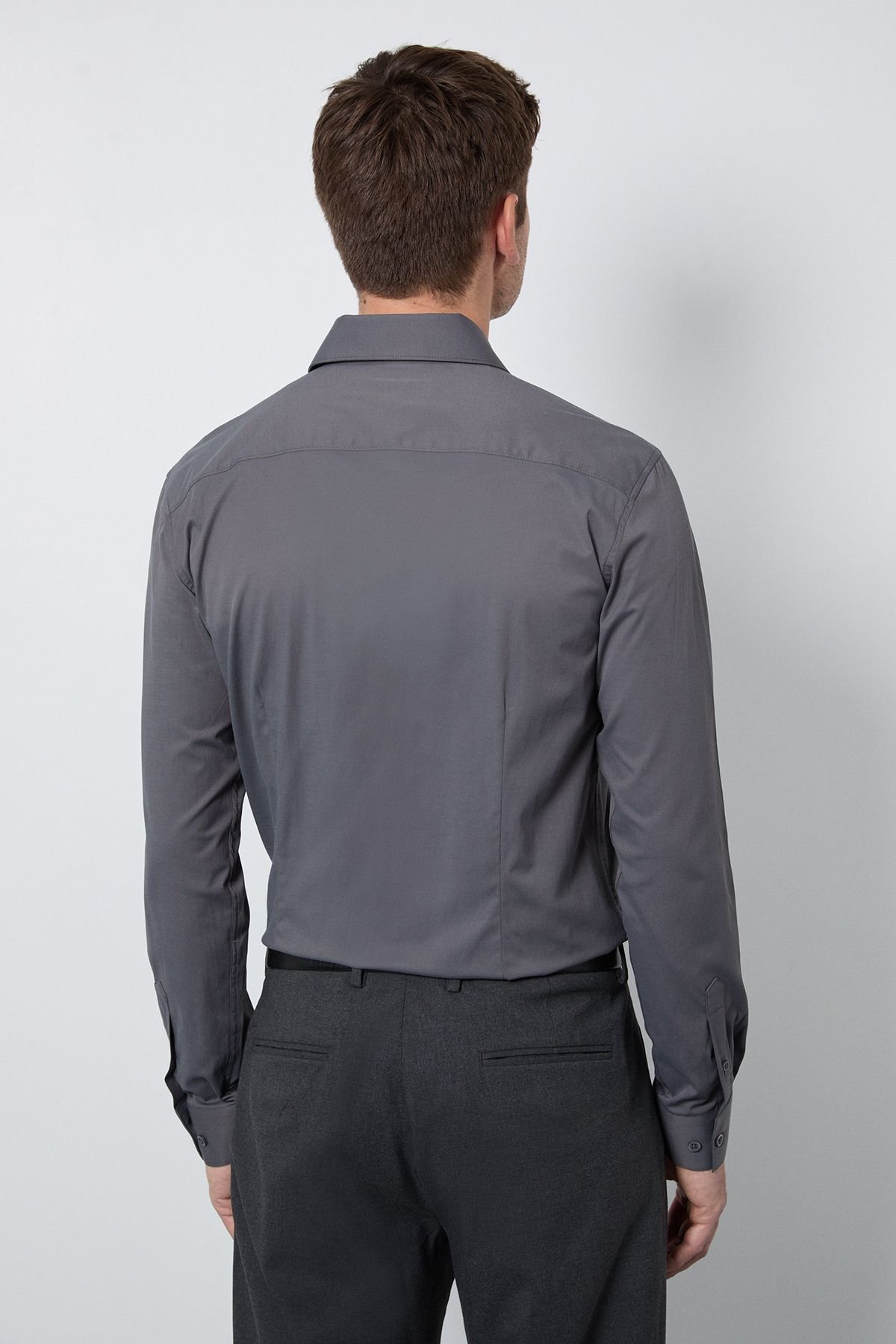 Burton Burton Men's Charcoal Easy Iron Slim Fit Long Sleeve Shirt - 3