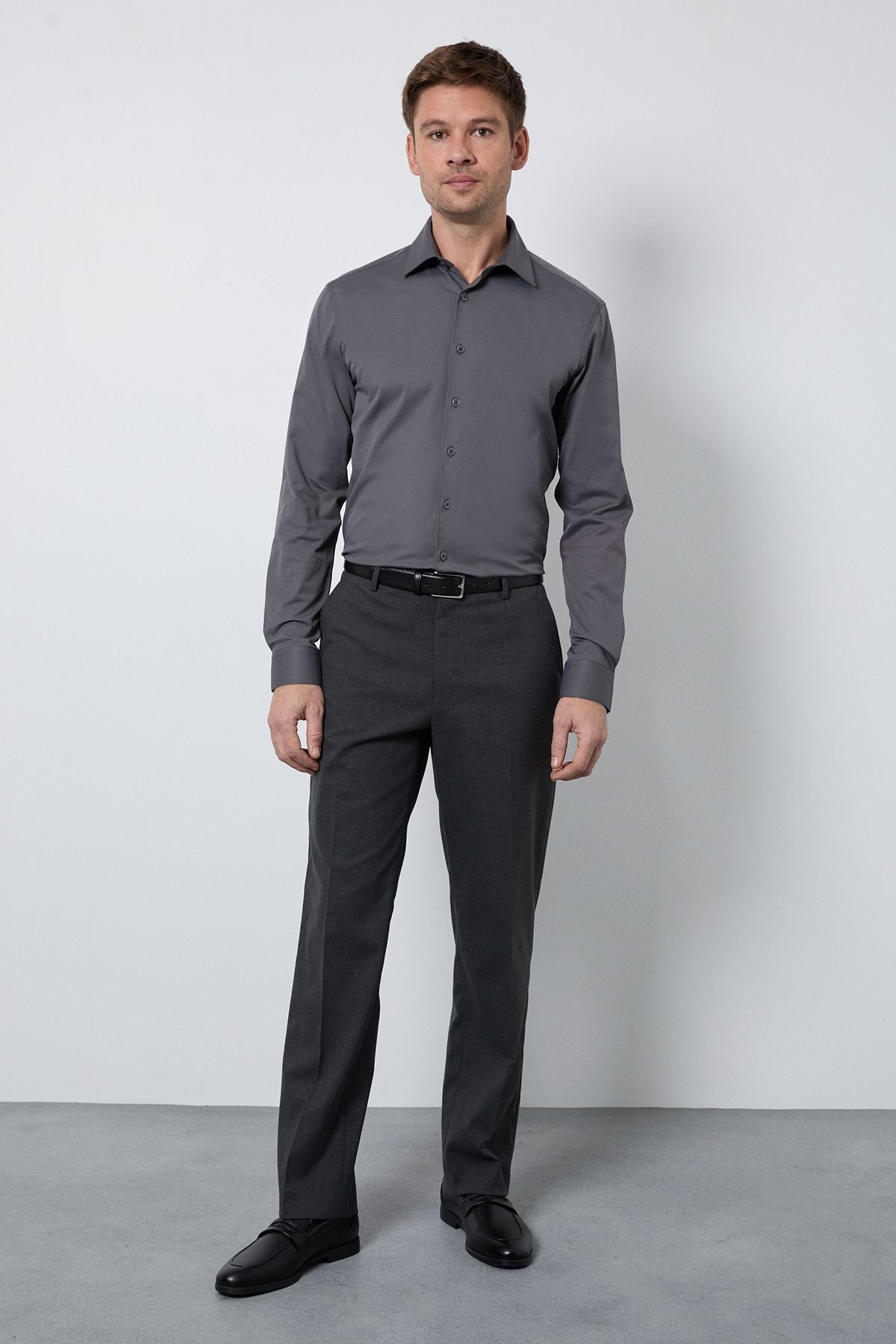 Burton Burton Men's Charcoal Easy Iron Slim Fit Long Sleeve Shirt - 4