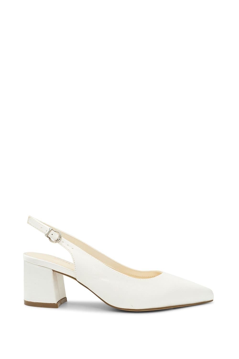 Paradox London Paradox London Women's Wide Fit Dyeable Satin 'Bessy' Mid Block Heel Sling Back Court Shoe in Ivory