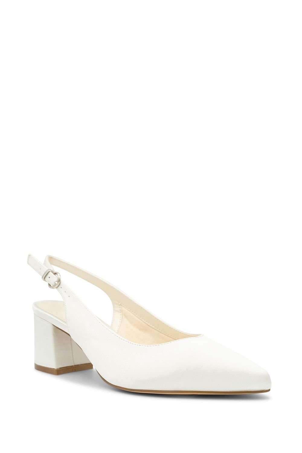 Paradox London Paradox London Women's Wide Fit Dyeable Satin 'Bessy' Mid Block Heel Sling Back Court Shoe in Ivory - 2