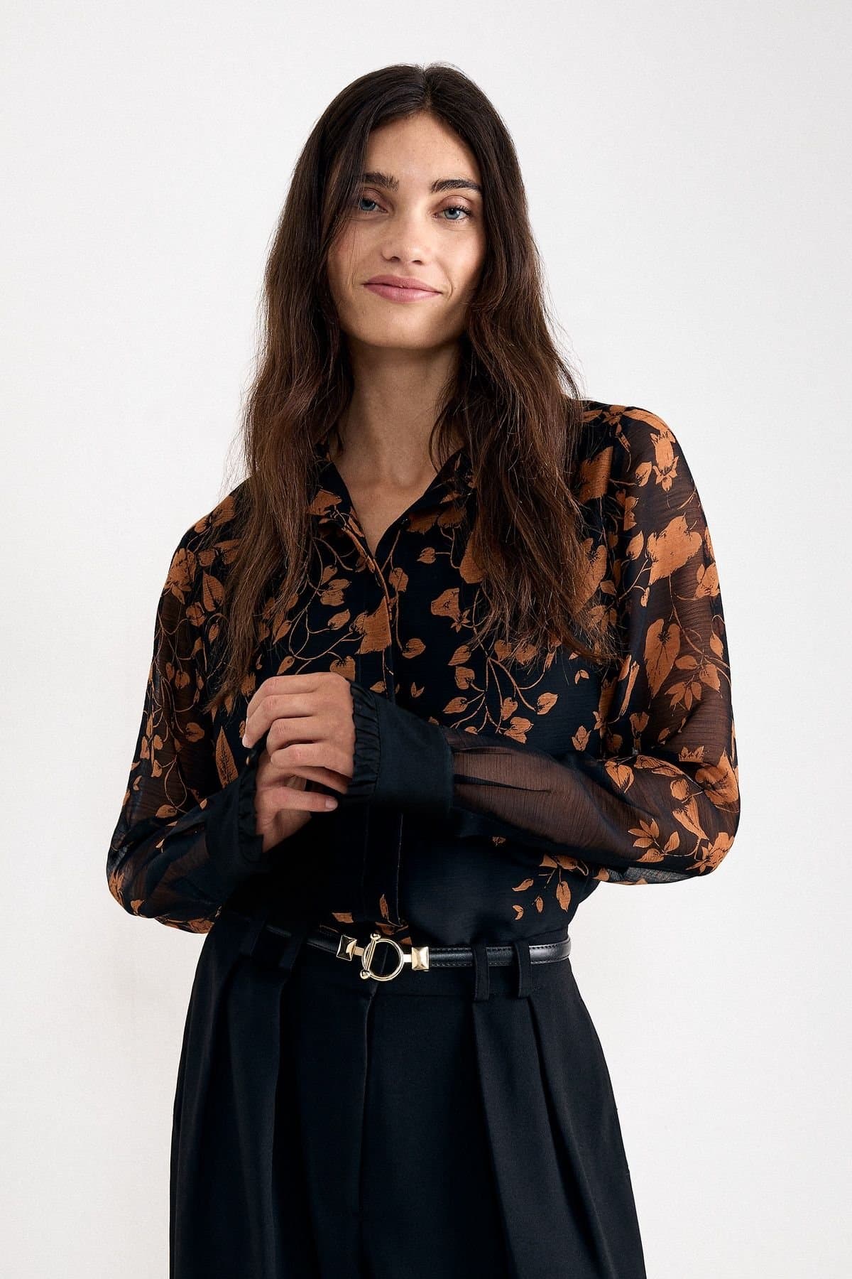 Phase Eight Phase Eight Women's Clenence Floral Sheer Drape Shirt in Black