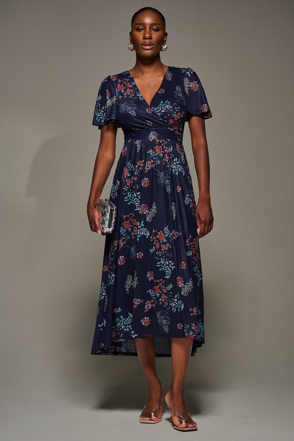 Jolie Moi Jolie Moi Women's Mesh Short Sleeve Midaxi Dress in Mid Navy