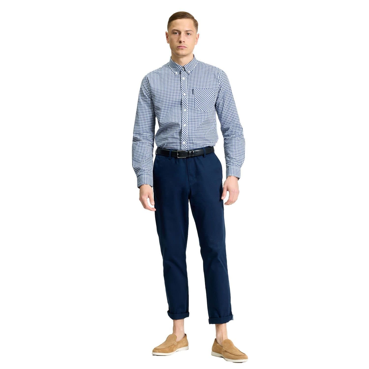 Ben Sherman Ben Sherman Men's Signature Gingham Long-Sleeved Shirt in Dark Blue