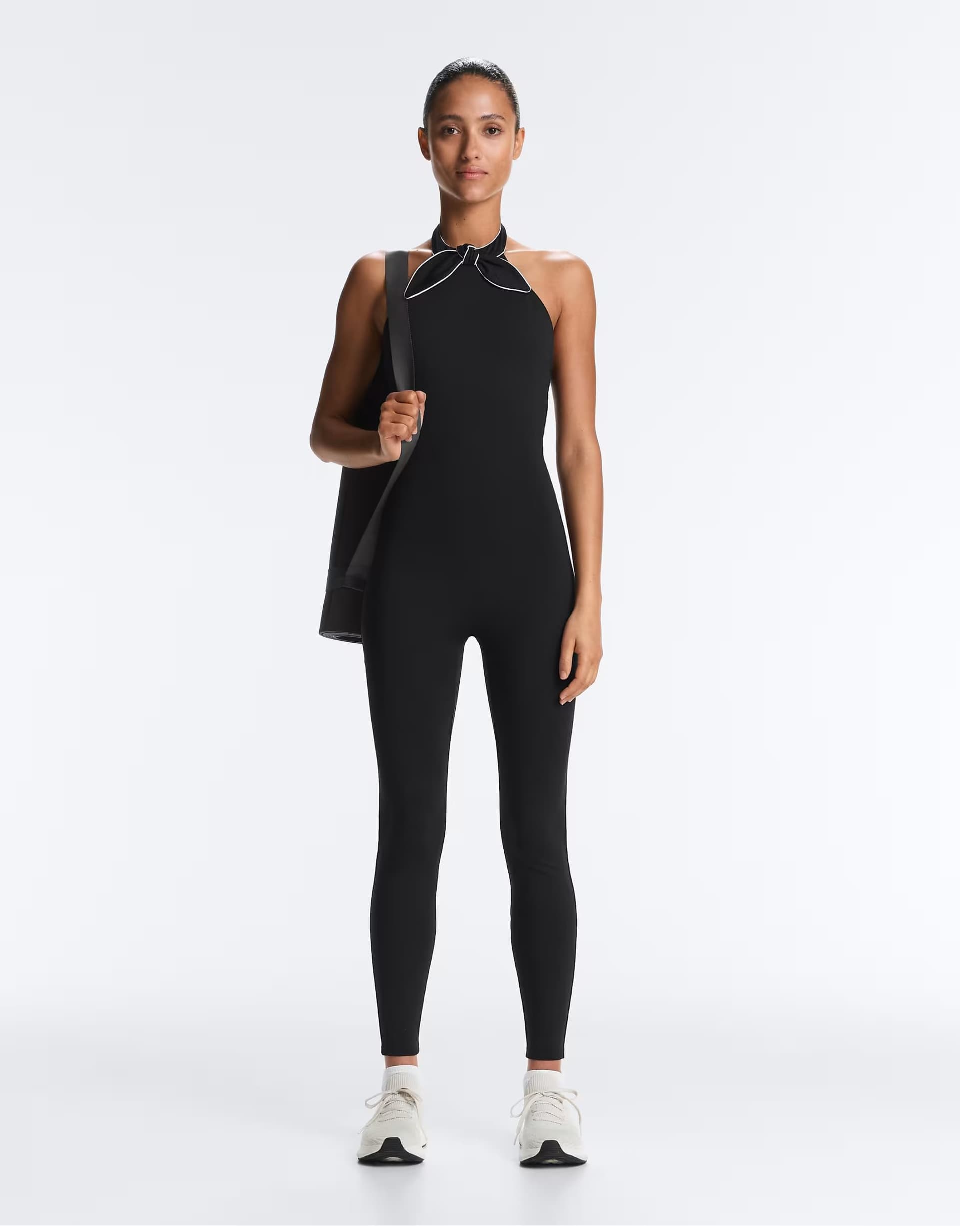 ASOS OYSHO Comfortlux long jumpsuit with tie in black