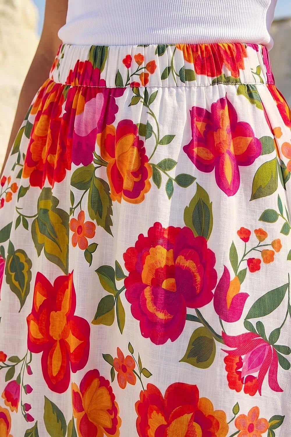 Dusk Dusk Women's Floral Print A-Line Midi Skirt in Orange - 4