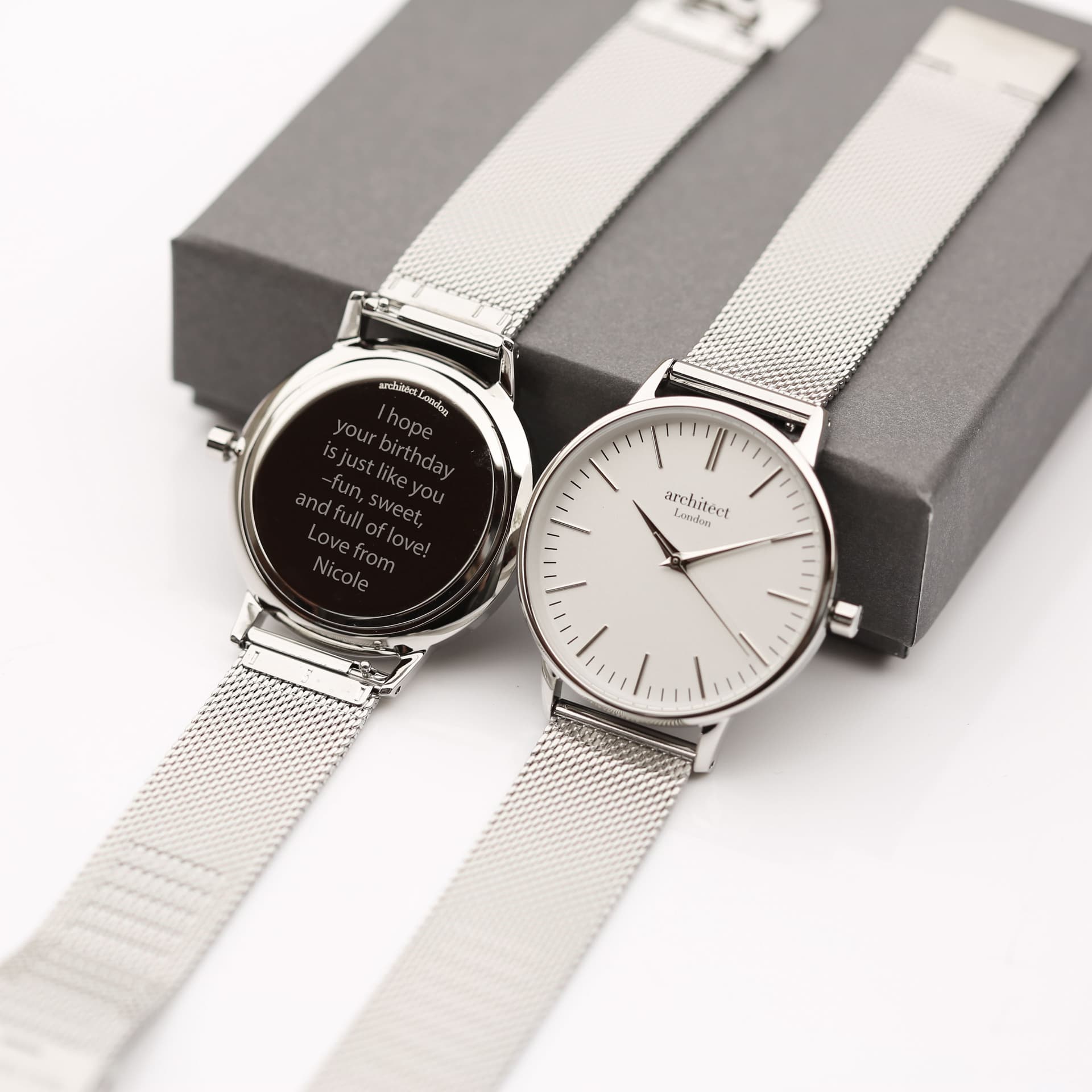 Wear We Met Wear We Met Women's Personalised Blanc Watch Silver Bezel - Engraved