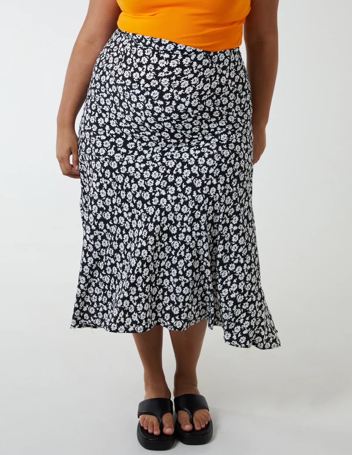 Blue Vanilla Curve Asymmetric Seam Midi Skirt