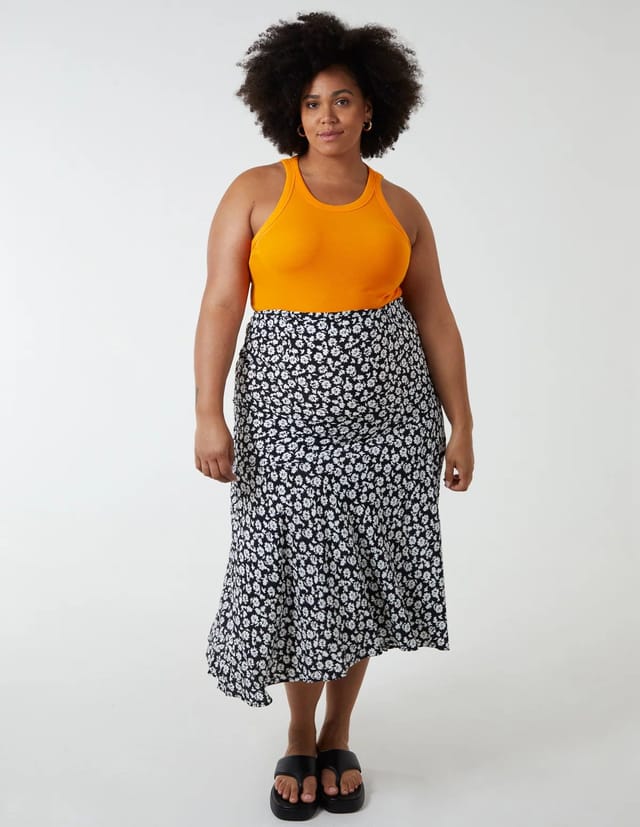Blue Vanilla Curve Asymmetric Seam Midi Skirt - 2