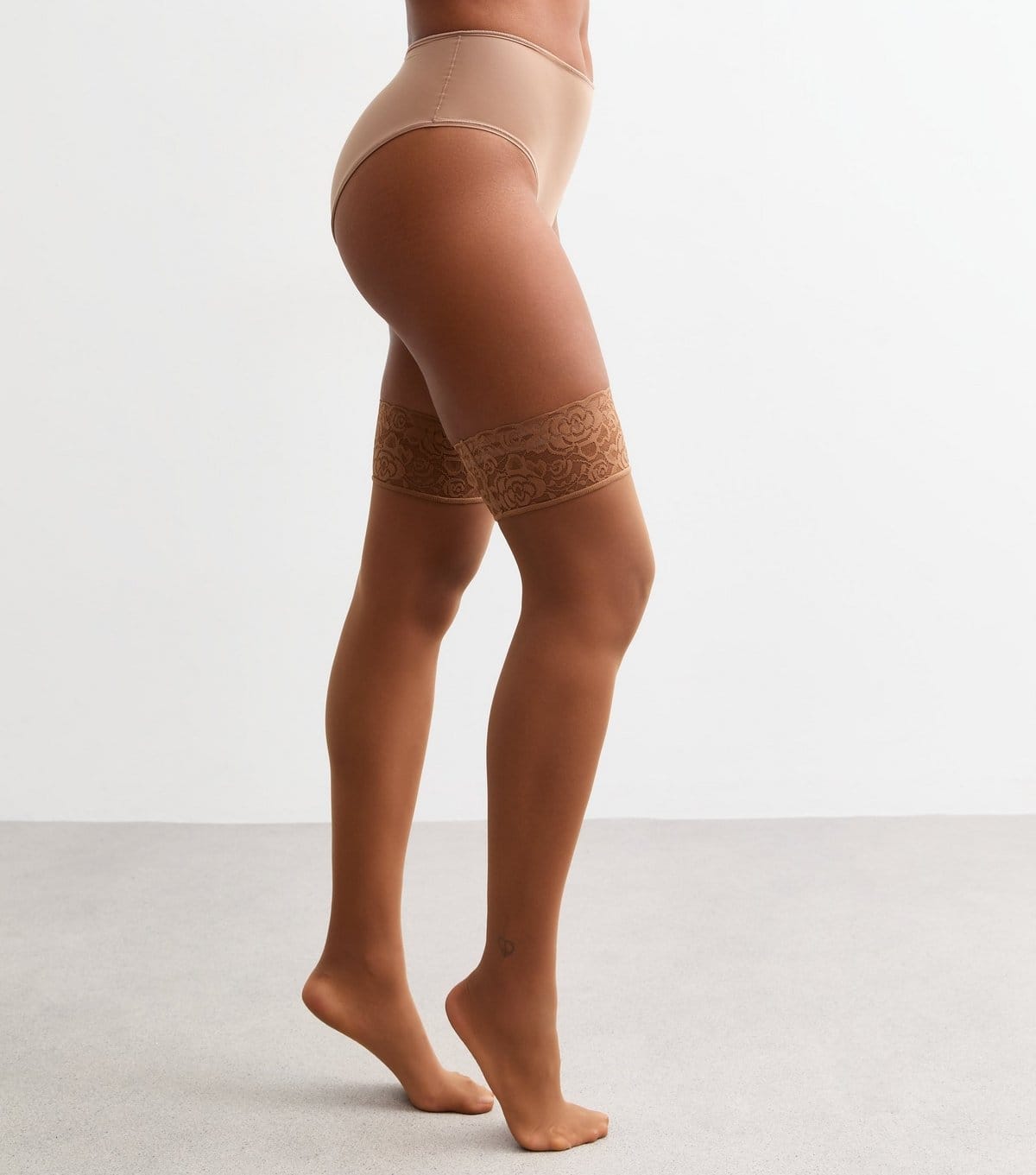 New Look Tan Lace Trim Hold Up Tights New Look - 1
