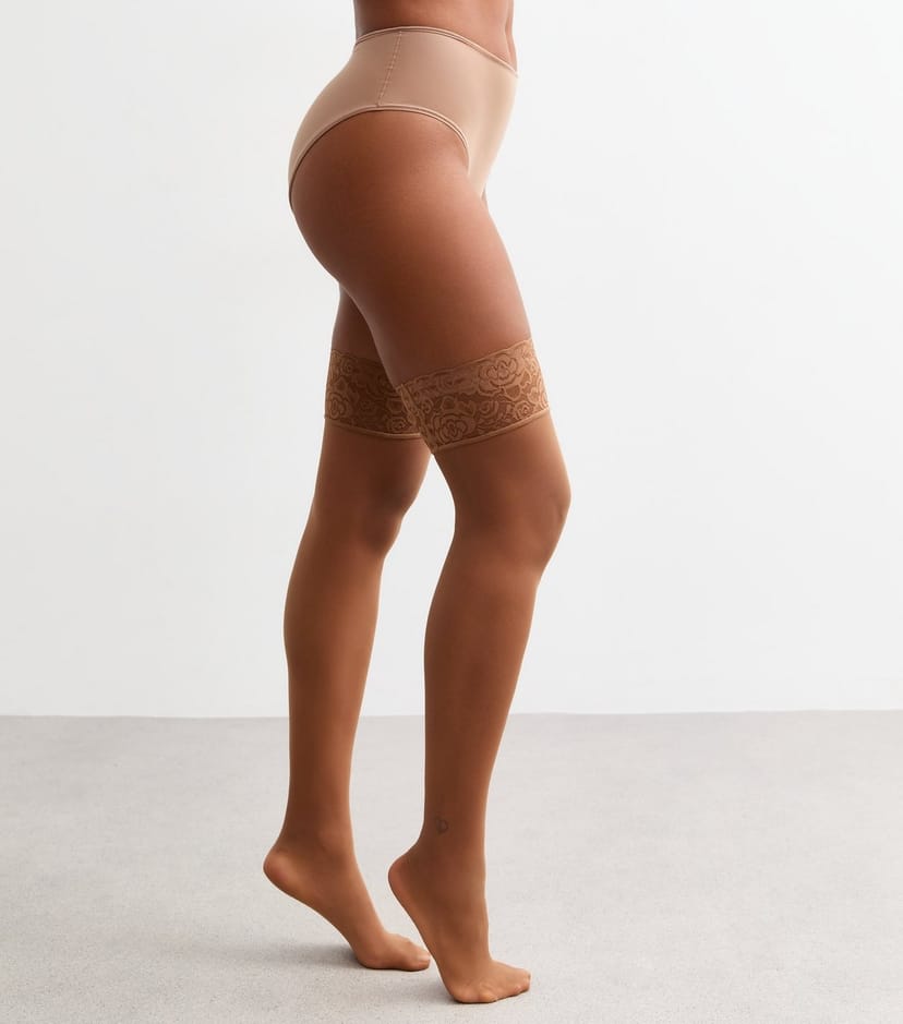 New Look Tan Lace Trim Hold Up Tights New Look - 1