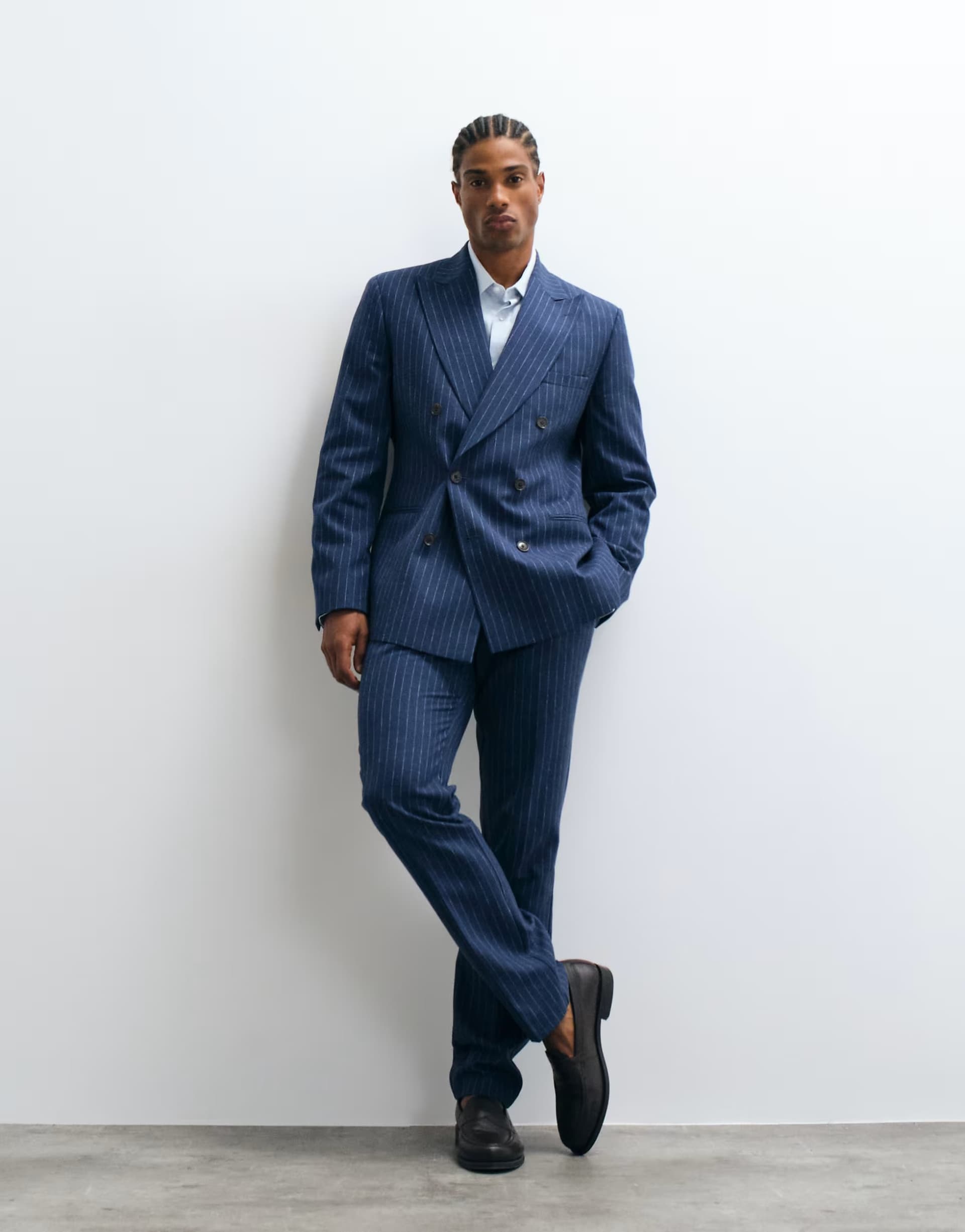 ASOS ASOS DESIGN slim suit trouser with linen in navy pinstripe