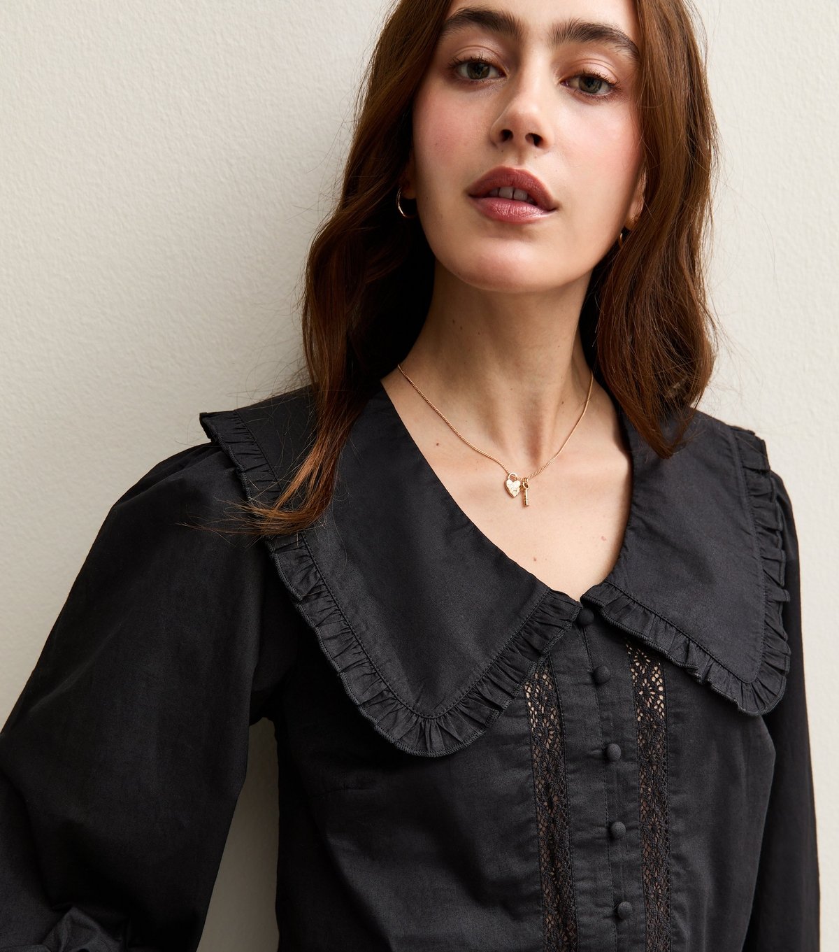 New Look Women's Black Lace Insert Oversized Collar Shirt New Look - 3