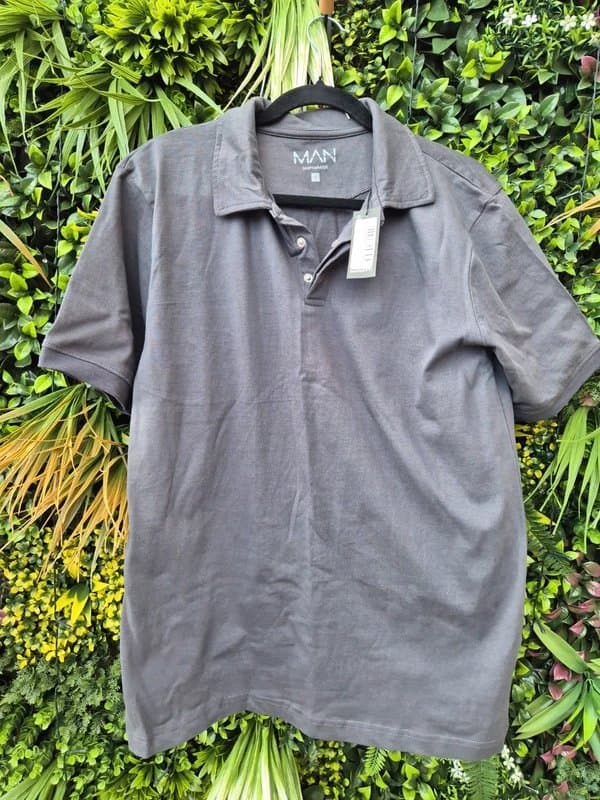 BoohooMAN Boohooman grey polo top mens size small tall