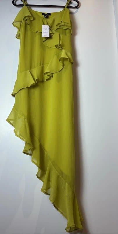 New Look New look – ruffled chiffon strappy dress – size 08 – lime / yellow