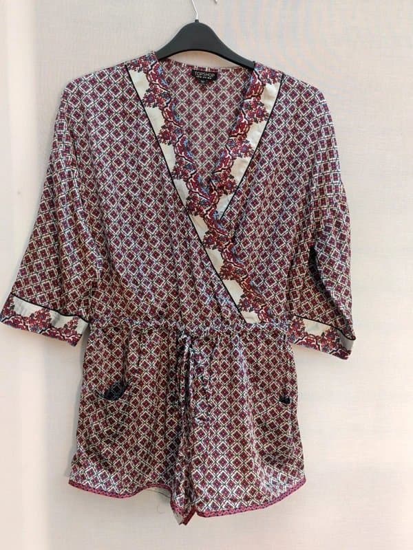 Topshop Topshop silky satin paisley print loose fit playsuit lounge with pockets uk 14