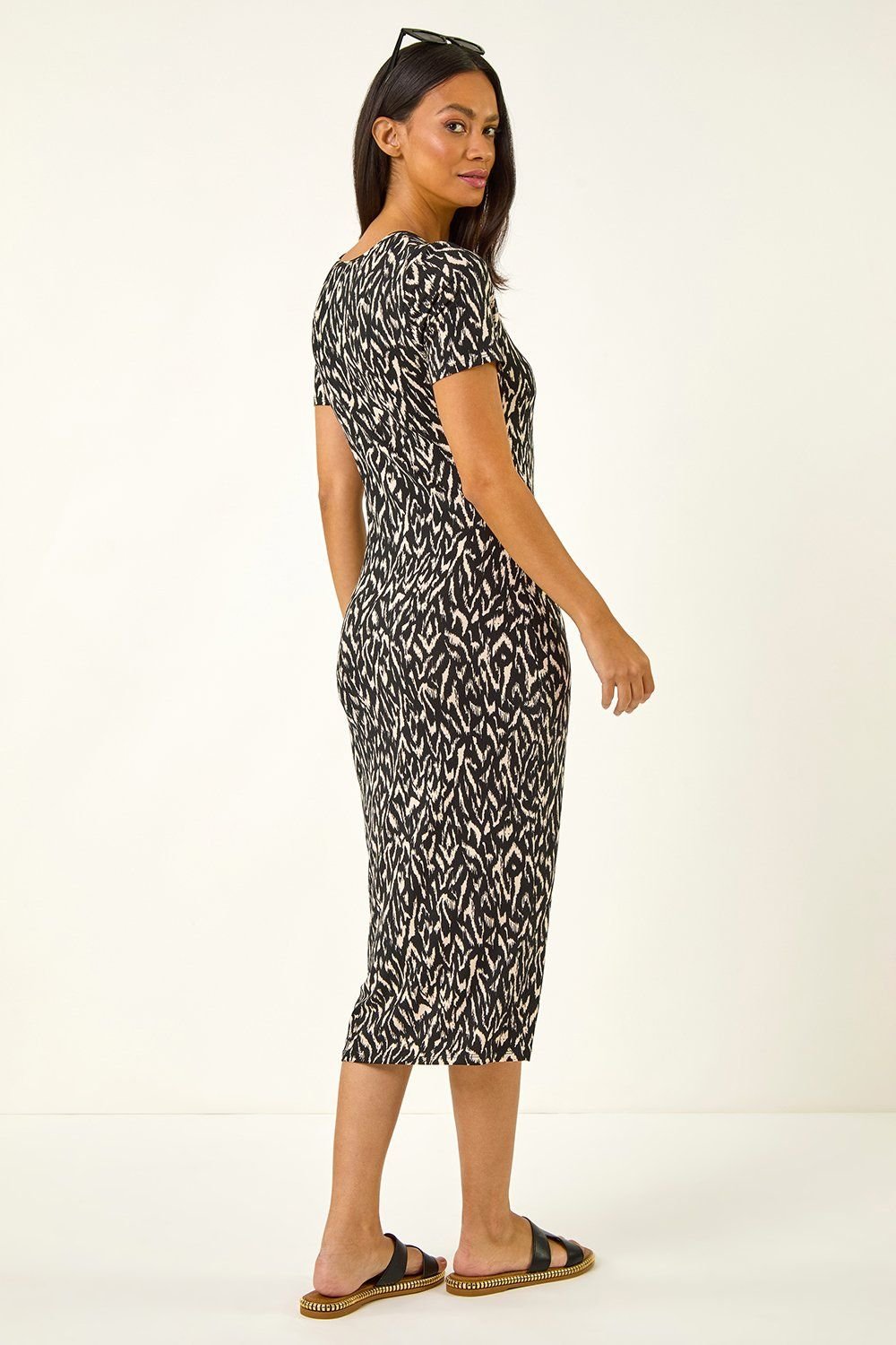 Dusk Dusk Women's Abstract Print Stretch Midi Dress in Black - 3
