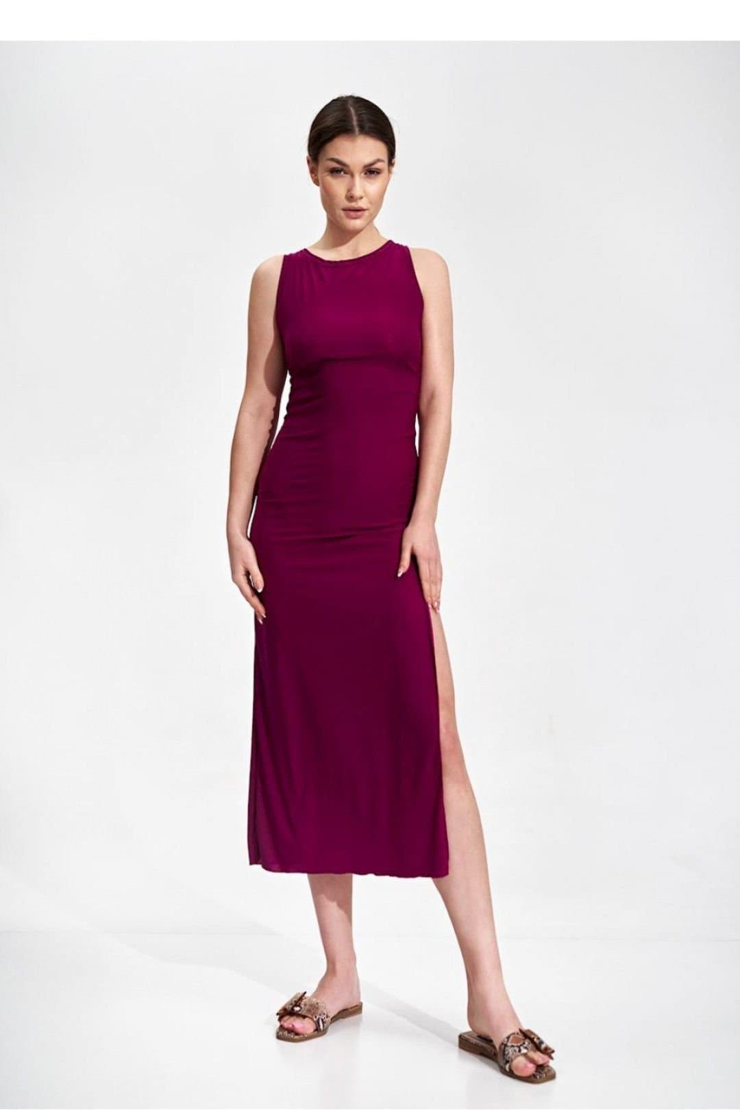 Love Lace Love Lace Plum Fitted Stretch Midi Dress with Tie Back