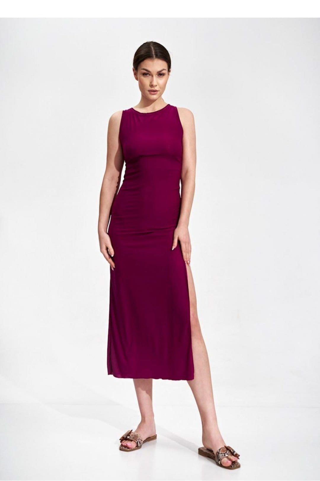 Love Lace Plum Fitted Stretch Midi Dress with Tie Back