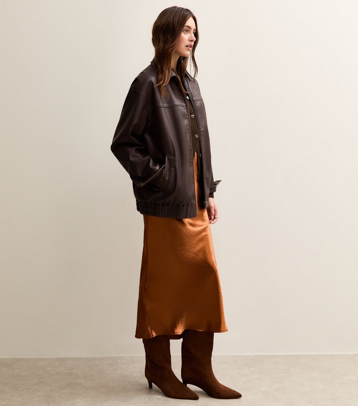 New Look Women's Burnt Orange Satin Midi Skirt New Look - 4