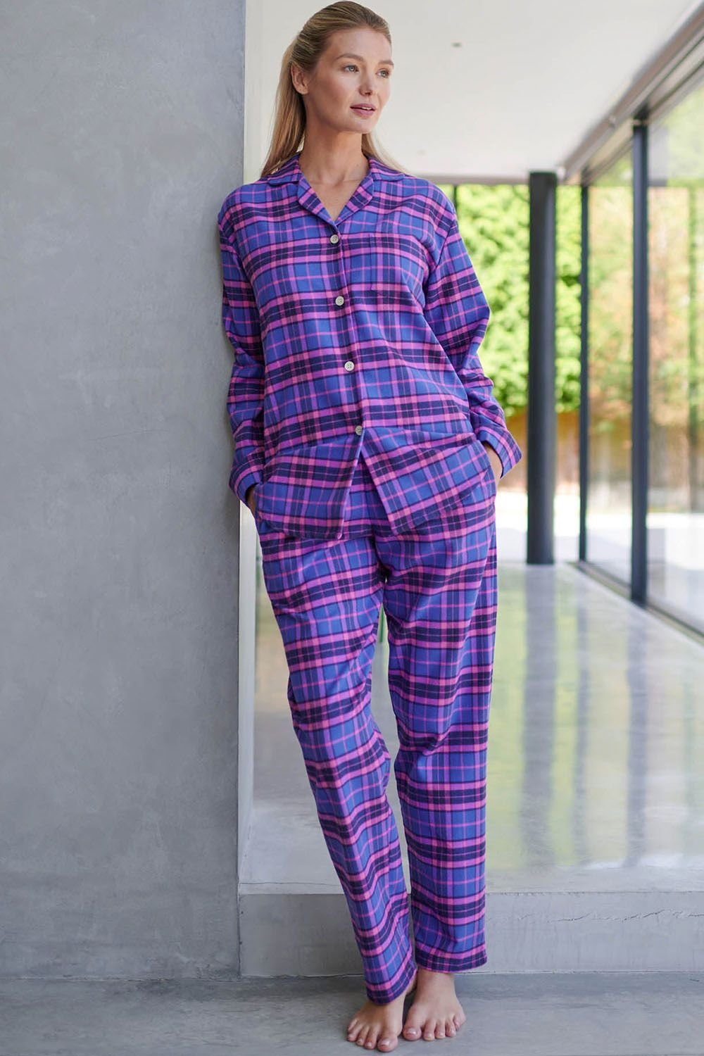 British Boxers British Boxers Women's "Lomond" TartanBrushed Cotton Pyjamas in Bright Pink - 3