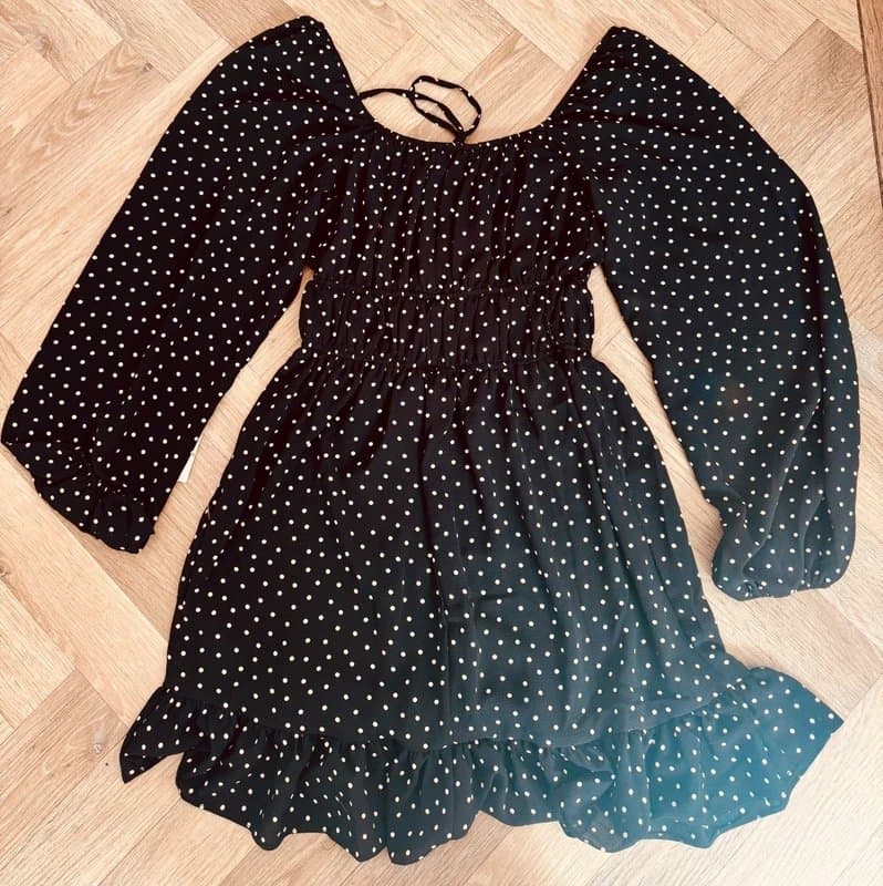 ASOS Design BNWT Asos Design Tall Black Polka Dot Smocked Mini Dress - UK 6