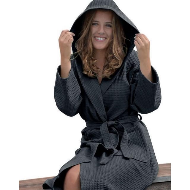 ARTG ARTG Women's Robezz Waffle Hooded Dressing Gown in Black - 2
