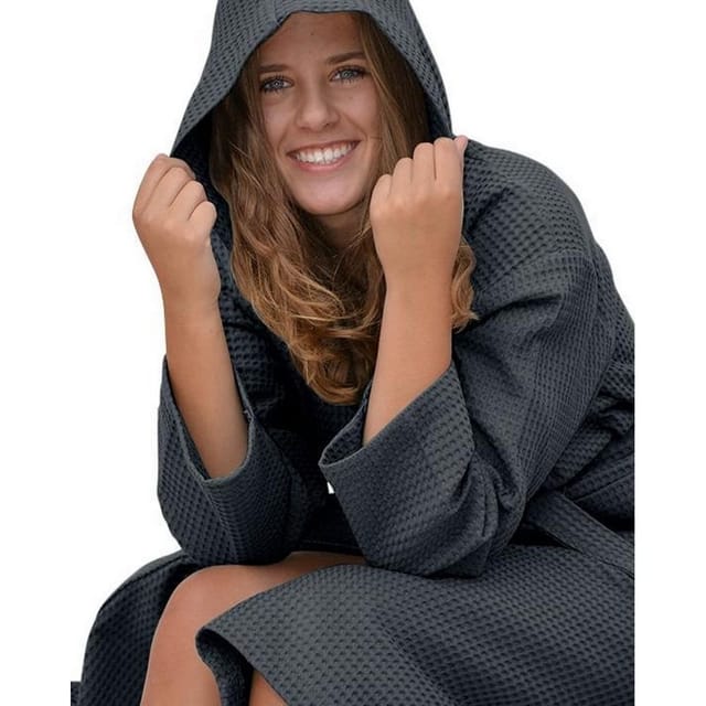 ARTG ARTG Women's Robezz Waffle Hooded Dressing Gown in Black - 3