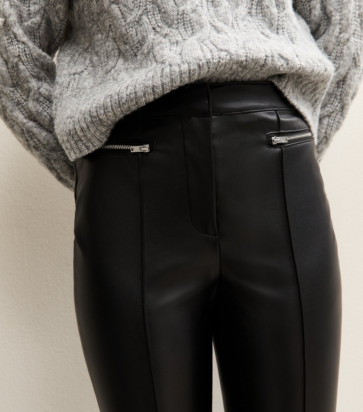 New Look Women's Petite Black Faux Leather Biker Leggings New Look - 2