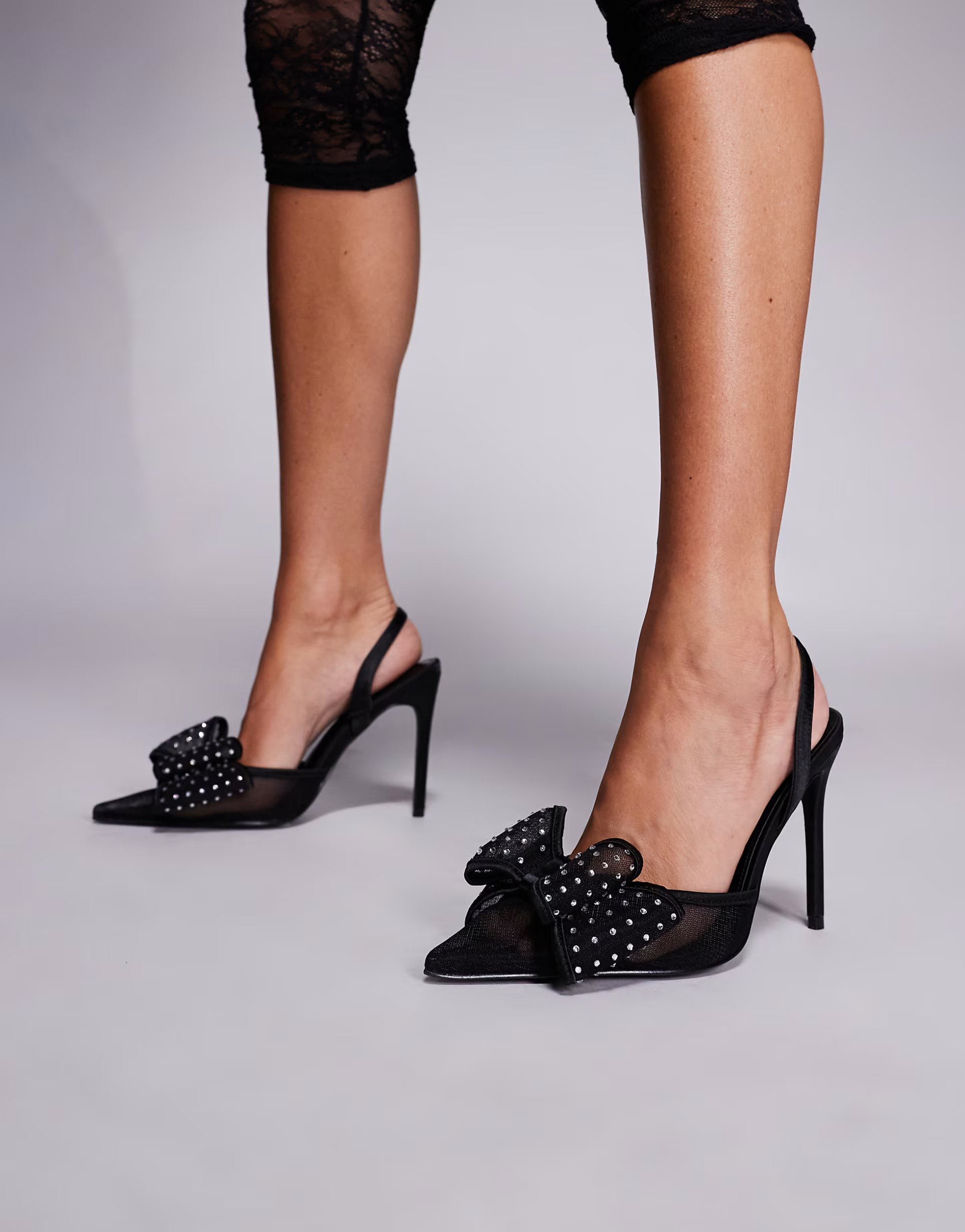 ASOS Public Desire Wide Fit Trisha heeled shoes with embellished bow detail in black - 1