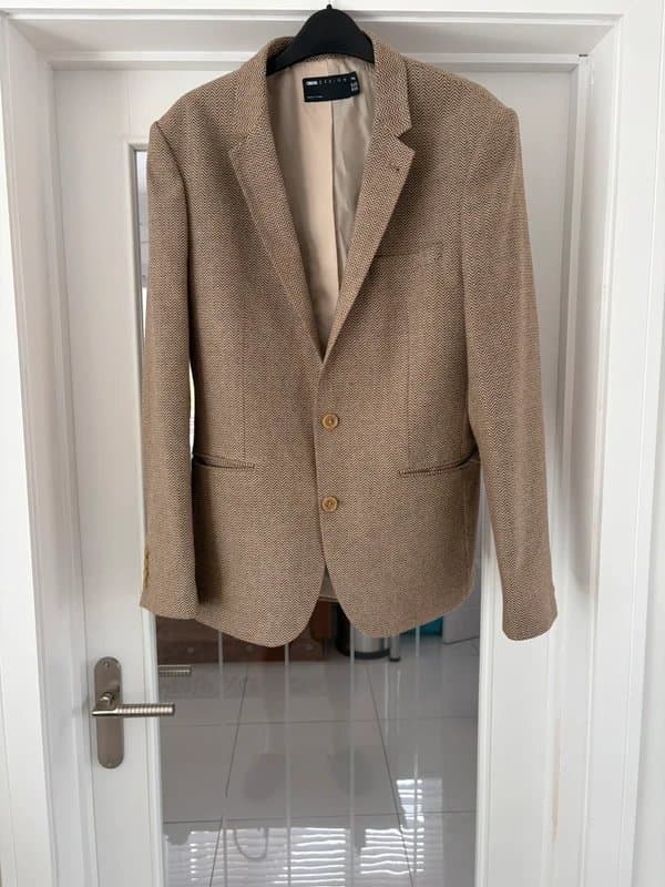 ASOS Design Herringbone pattern beige suit