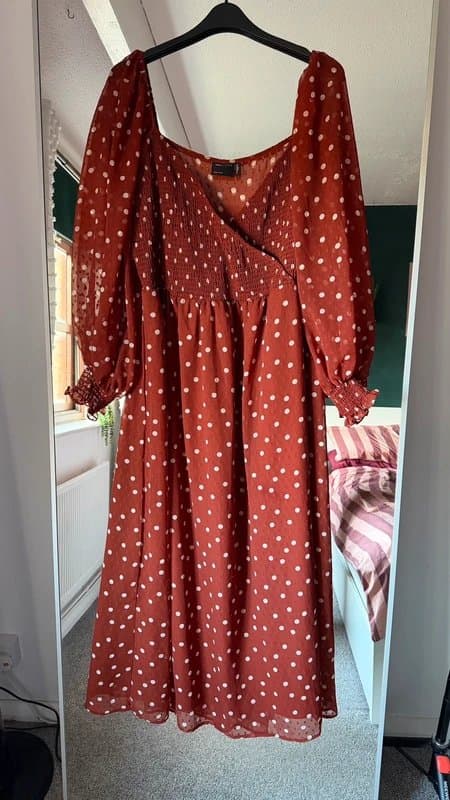 ASOS ASOS brown spotty maxi dress with ruched bust size 20